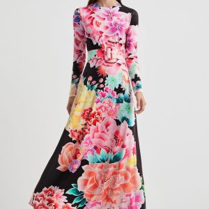 Długa sukienka w kwiaty - MATERIAL FINISHES - XL