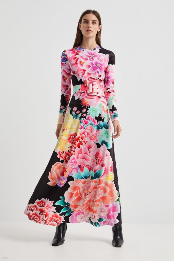 Długa sukienka w kwiaty - MATERIAL FINISHES - XL