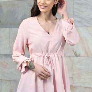 Elegancka tunika koszulowa M Różowy