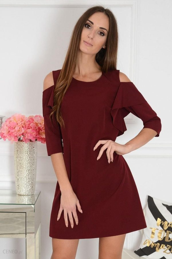 Sukienka gołe ramiona z rękawem burgund new Adria Rozmiar: XL