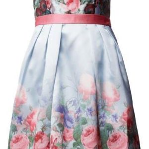 Sukienka koktajlowa z kwiatowym wzorem i talią