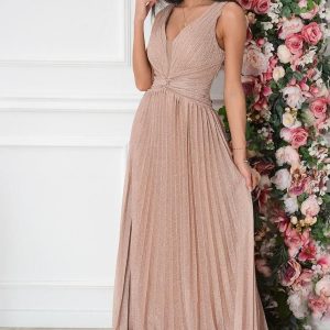 Sukienka maxi błyszcząca plisowana różowe złoto Britny Rozmiar: M/L
