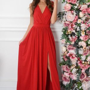 Sukienka maxi brokatowa czerwona Lukrecja Rozmiar: L