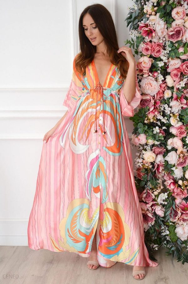 Sukienka maxi kimono satynowa multicolor Casey Rozmiar: L