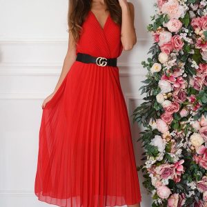 Sukienka maxi plisowana kopertowy dekolt czerwona Aysel Rozmiar: UNI