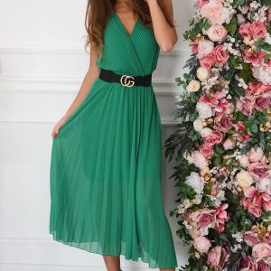 Sukienka maxi plisowana kopertowy dekolt zielona Aysel Rozmiar: UNI