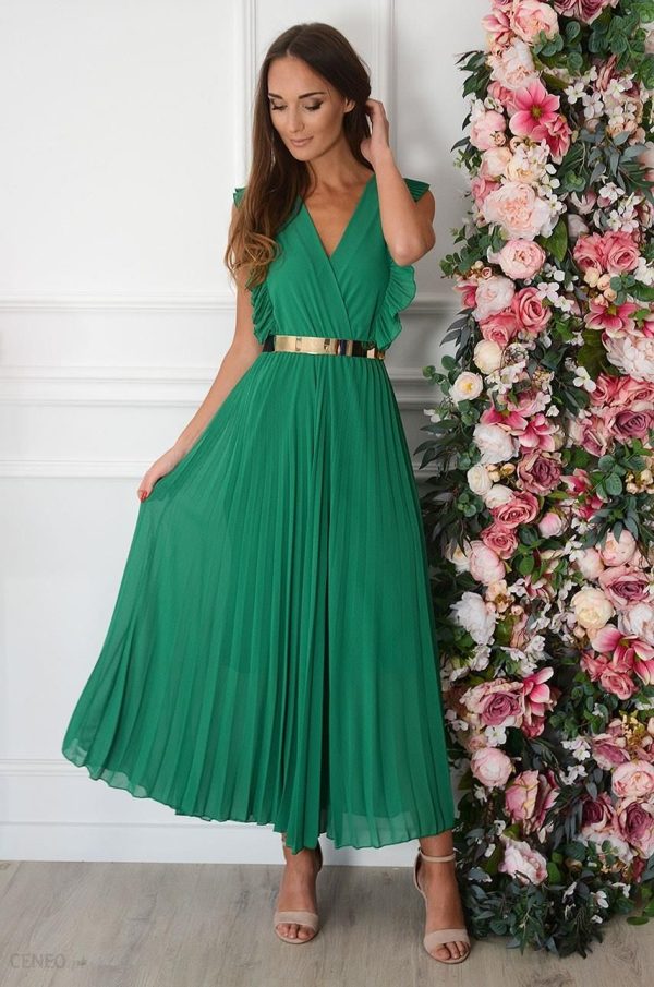 Sukienka maxi plisowana z falbankami zielona Verda Rozmiar: UNI