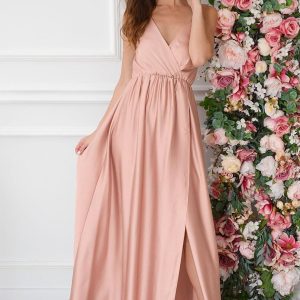 Sukienka maxi satynowa pudrowy róż Triss Rozmiar: UNI
