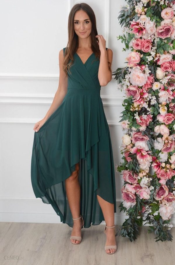 Sukienka maxi szyfonowa asymetryczna ciemna zieleń Ottavia Rozmiar: XL