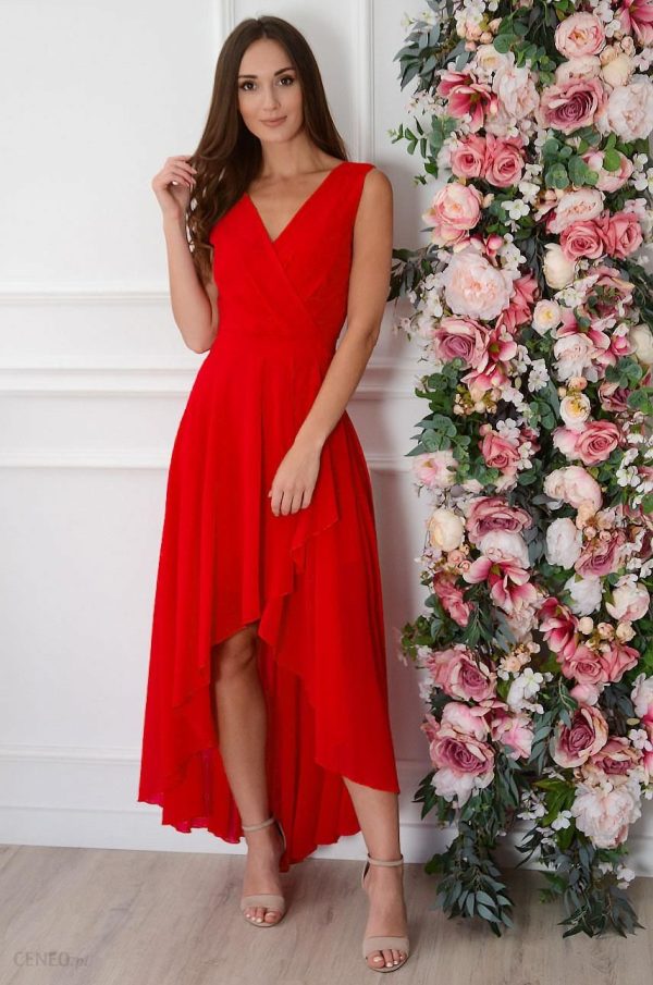 Sukienka Maxi Szyfonowa Asymetryczna Czerwona Ottavia Rozmiar: XS