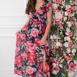 Sukienka maxi w różowe kwiaty granat Effia Rozmiar: S