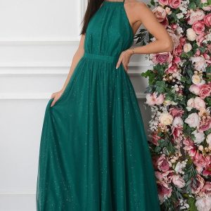 Sukienka maxi z tiulu brokatowa zielona Rossana Rozmiar: M
