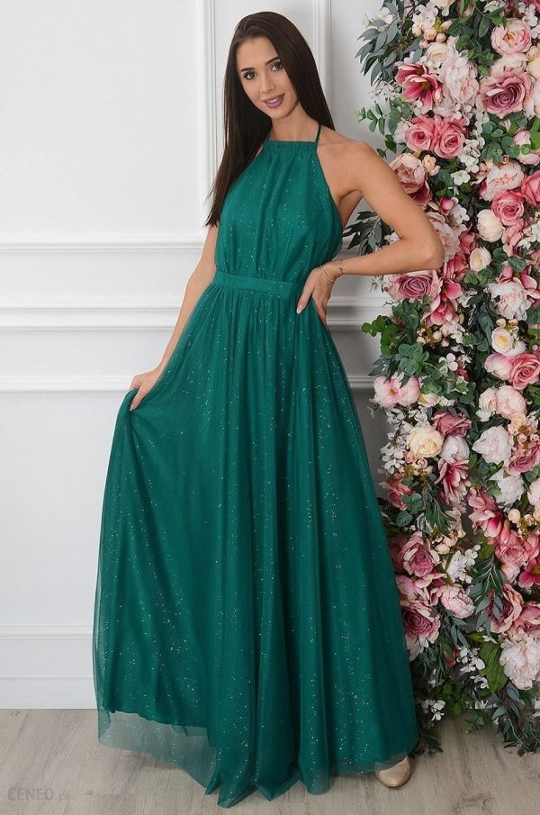 Sukienka maxi z tiulu brokatowa zielona Rossana Rozmiar: S