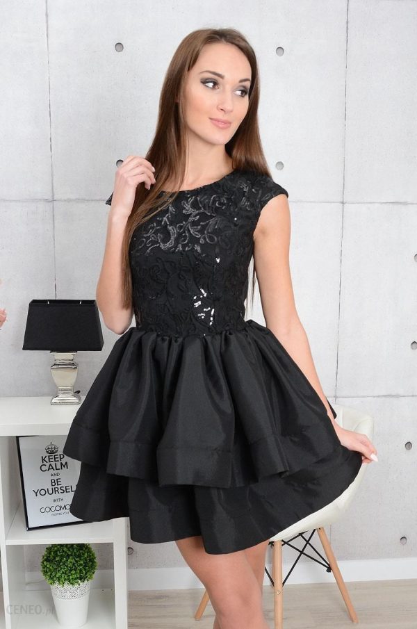 Sukienka Micaela z podwójną falbaną czarna Rozmiar: L