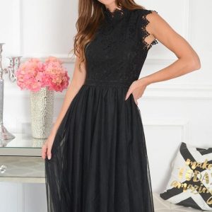 Sukienka midi z koronki i tiulu czarna Diori Rozmiar: S
