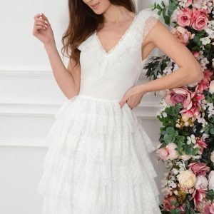 Sukienka midi z tiulowych falban biała Vienna Rozmiar: L