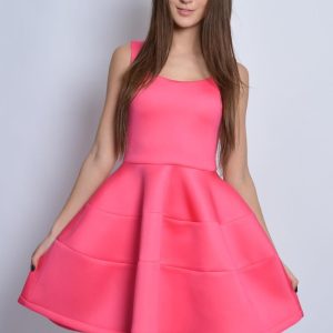 Sukienka piankowa z koła z przeszyciami różowa Rozmiar: S