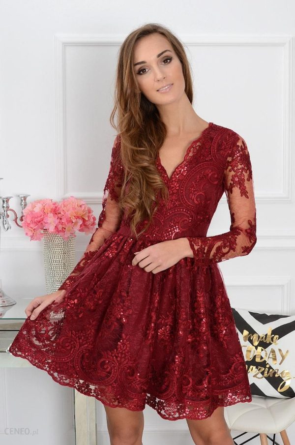 Sukienka z koronki Verona burgund Rozmiar: XS