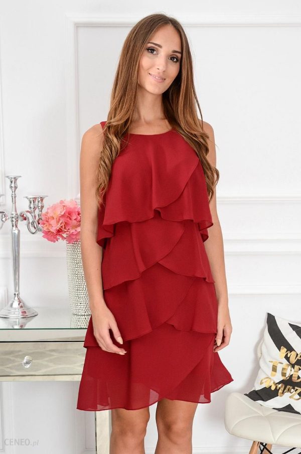 Sukienka z szyfonowych falban burgund Rozmiar 2XL