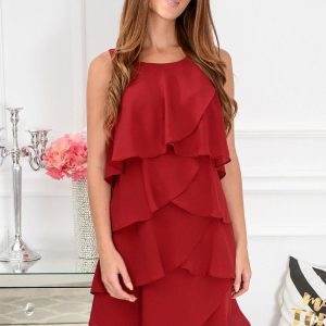Sukienka z szyfonowych falban burgund Rozmiar XL