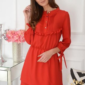 Sukienka z żabotem i falbanką czerwona Charlotte Rozmiar: XL